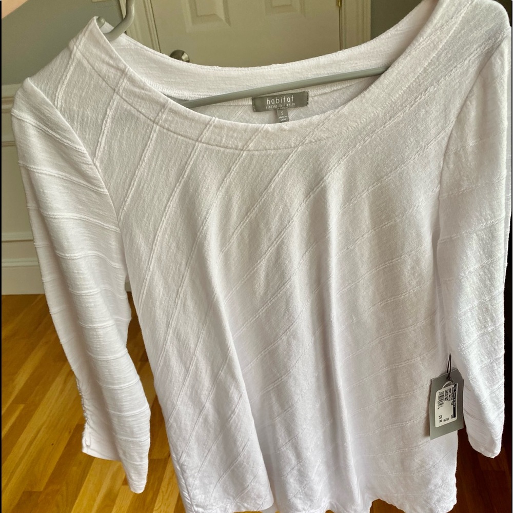 Asymmetric 3/4 sleeve White Top, Small